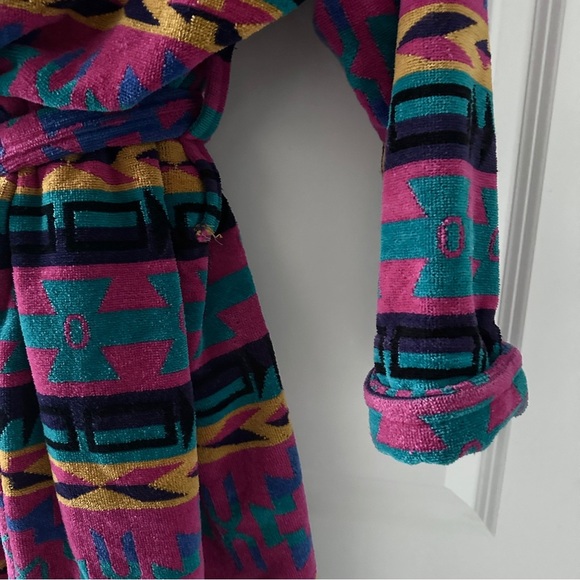 Vintage 90s TJ Lawford Colorful Southwestern Terry Robe Unisex Size Medium Aztec - Picture 13 of 16
